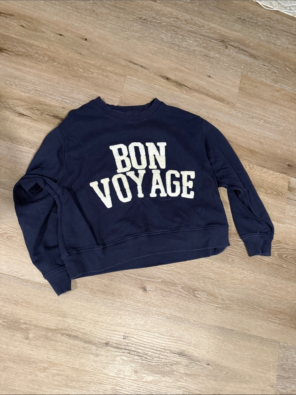 aerie Navy Sweatshirt with White 'BON VOYAGE' Graphic